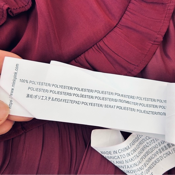 Minkpink Drawstring-Waist Peasant Dress Wine Women’s Sz S Festive Fall Romance - Picture 10 of 15